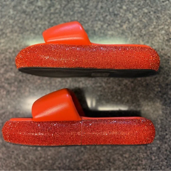 “AZALEA WANG” Rhinestone Platform Puffed Slide Sandals - Picture 9 of 13